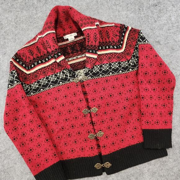 VTG Susan Bristol Womens M Medium Wool Fair Isle Clasp Cardigan Shawl Sweater - Picture 2 of 11